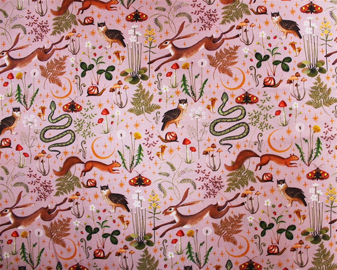 Taupe Little Johnny Autumn Forest Printted Cotton Fabric