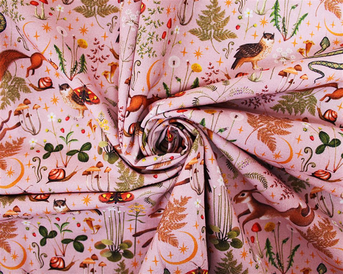 Taupe Little Johnny Autumn Forest Printted Cotton Fabric