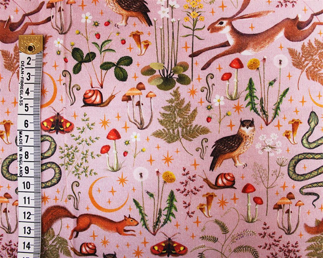 Taupe Little Johnny Autumn Forest Printted Cotton Fabric