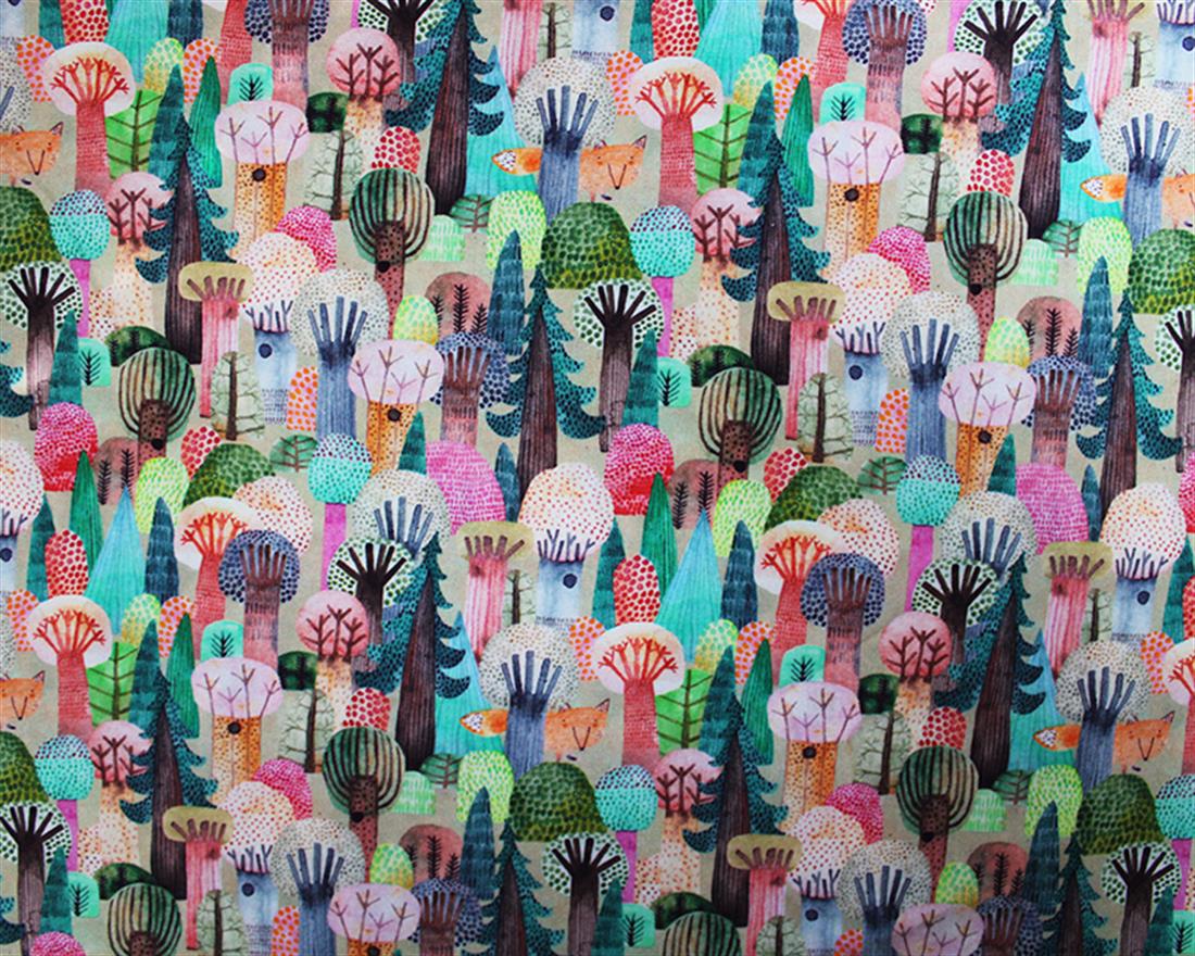 Multicolour Little Johnny Autumn Trees Printed Cotton Fabric
