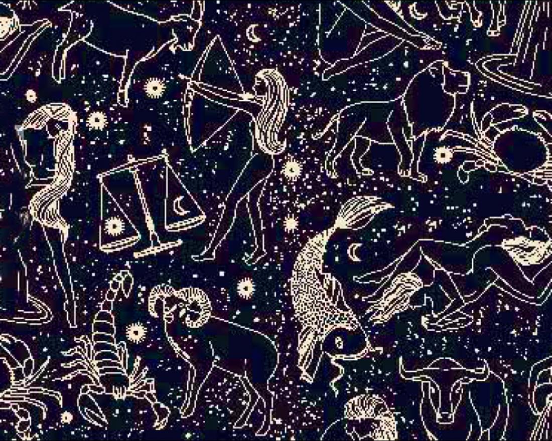 Black Astrology Printed Little Johnny Cotton Fabric