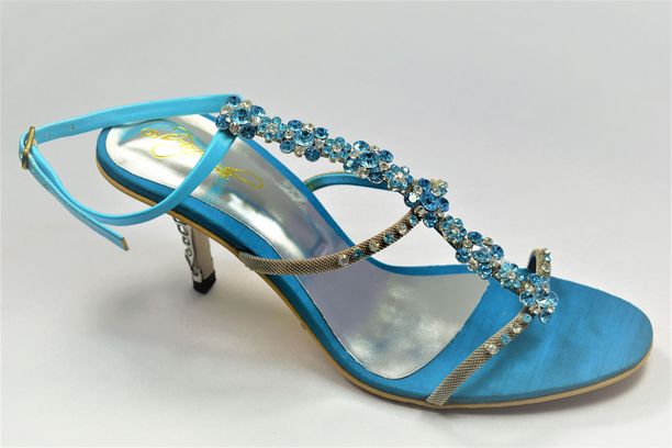 Turquoise Ladies Sandals with Rhinestone Embellishment