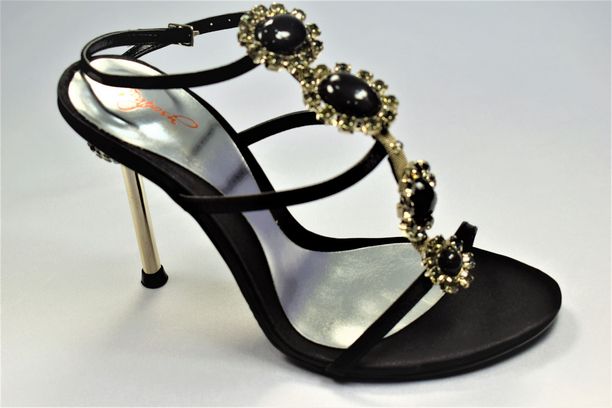 Black Ladies Sandals with Rhinestone Embellishment