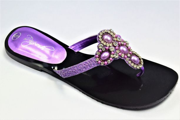Purple Stylish Flat Sandals with Rhinestone Embellishment