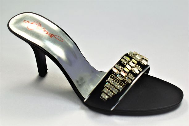 Black Ladies Shoes Open Toe with Rhinestone Embellishment
