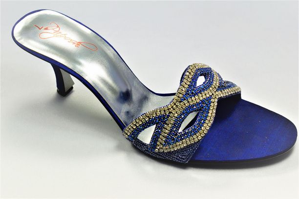 Blue Ladies Shoes Open Toe with Rhinestone Embellishment