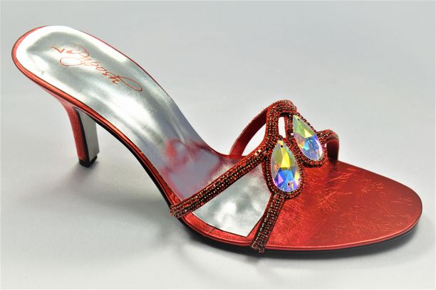 Red Ladies Shoes Open Toe with Rhinestone Embellishment