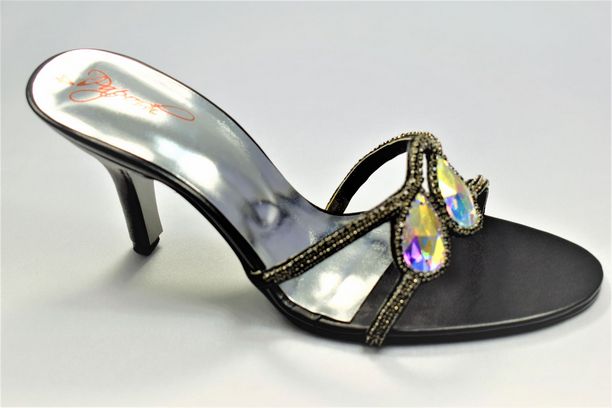 Black Ladies Shoes Open Toe with Rhinestone Embellishment