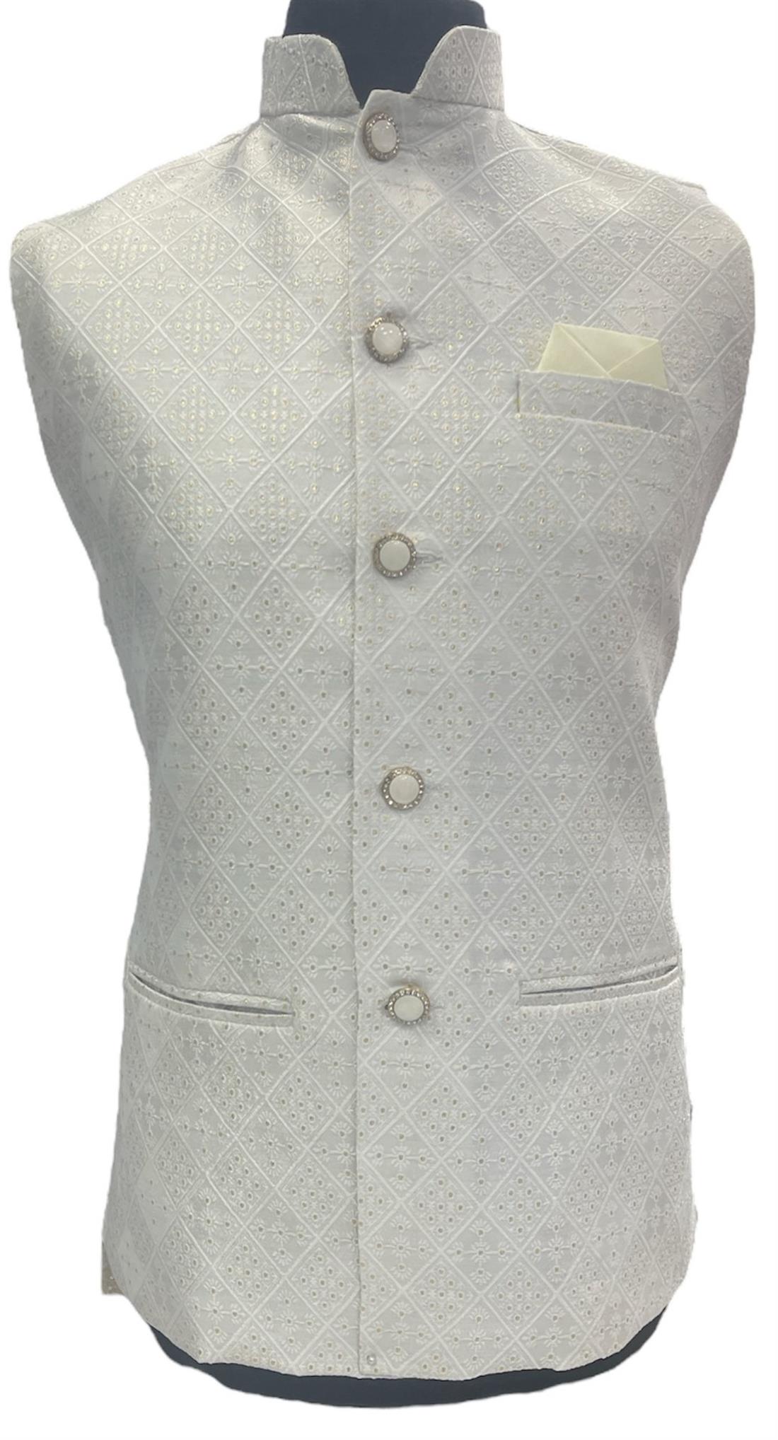 Ivory Printed Mens Waistcoat