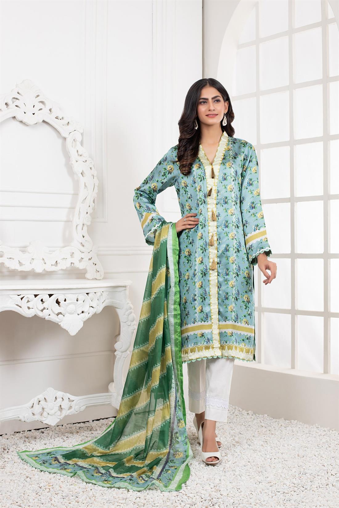Mint & Multicolour Printed Silk Ladies Tunics and Kurta