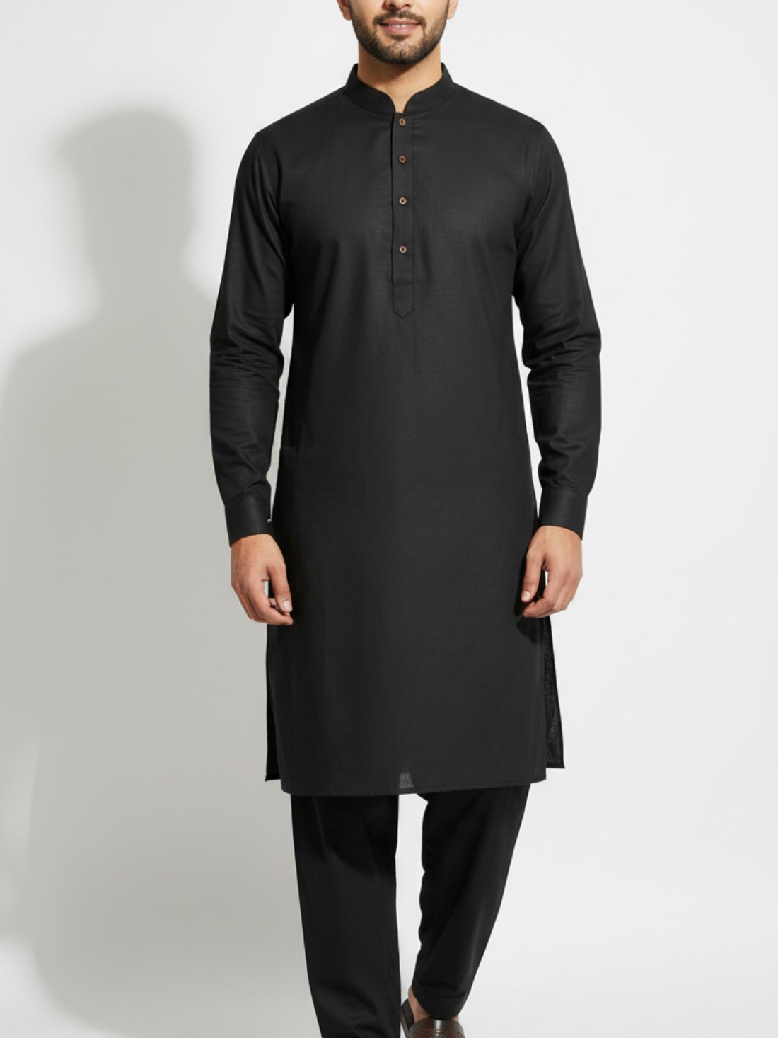 Navy cotton blend kurta pajma with matching button ideal perfect for causal wear