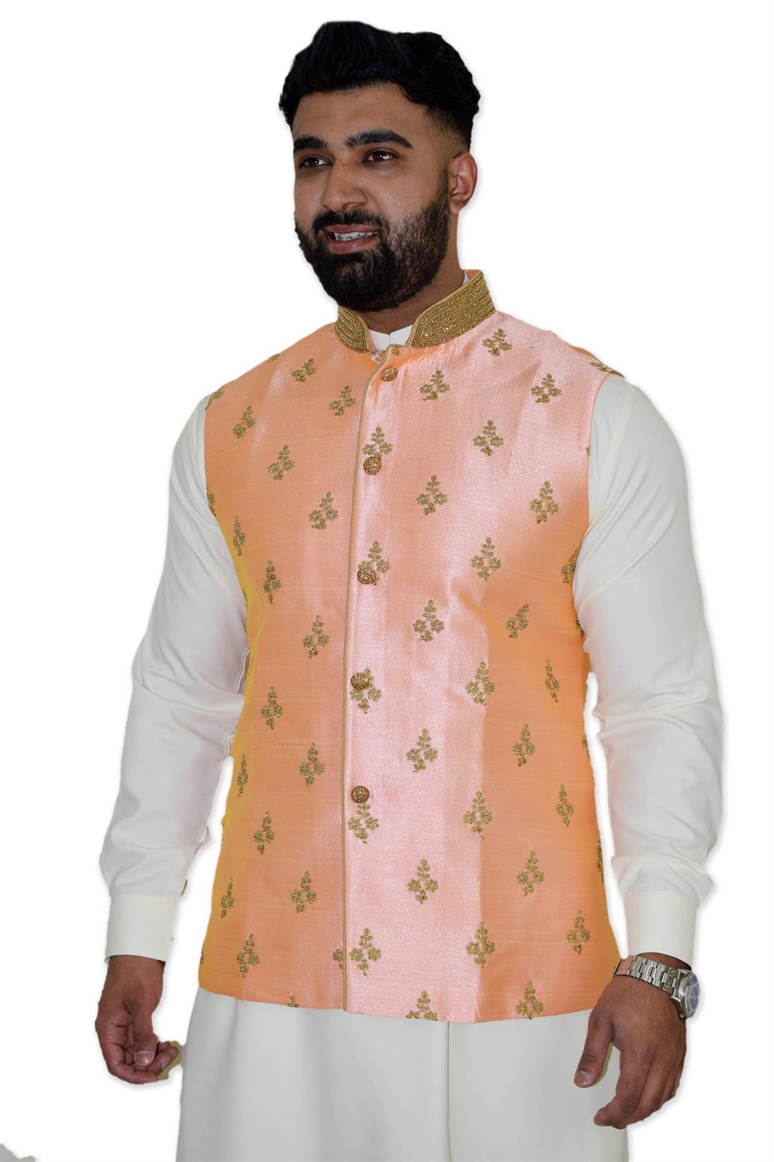 Pink & Black Art Silk Waistcoat with Beautiful Machine Embroidery