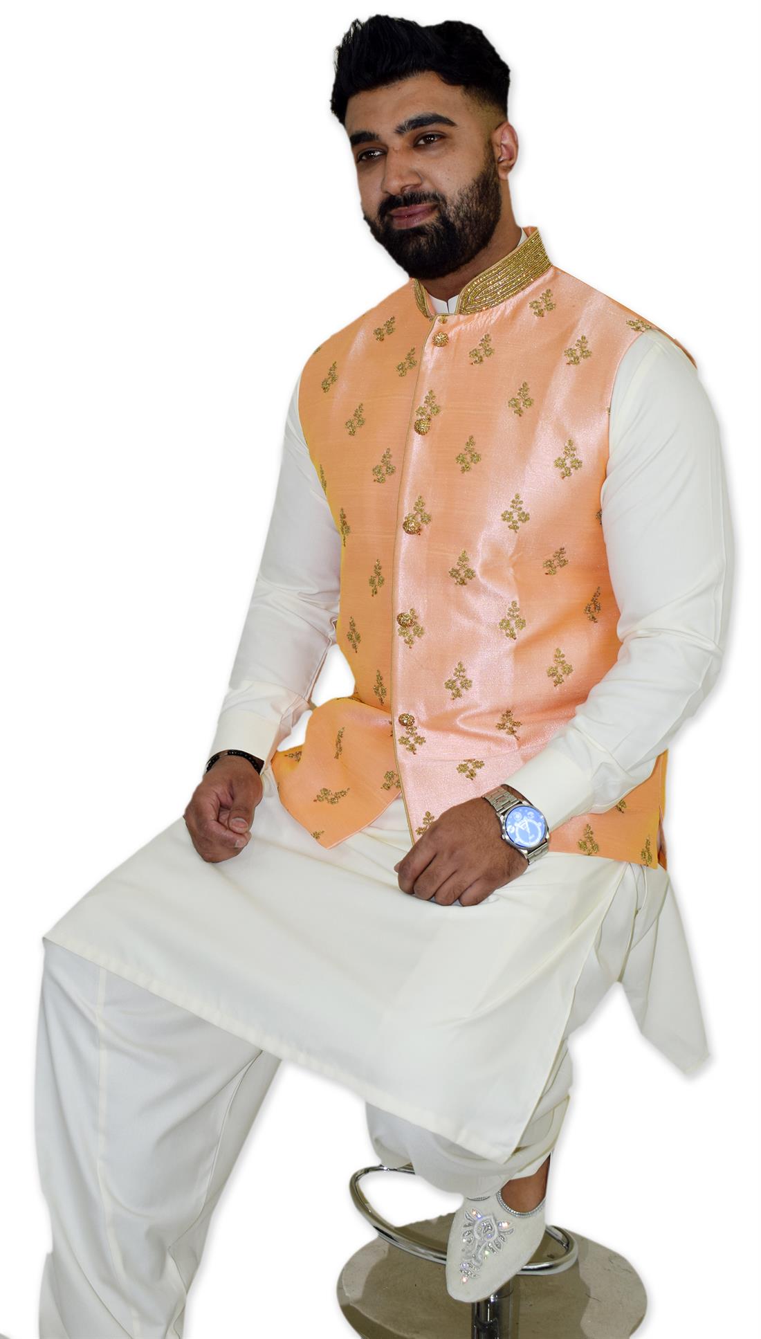 Pink & Black Art Silk Waistcoat with Beautiful Machine Embroidery