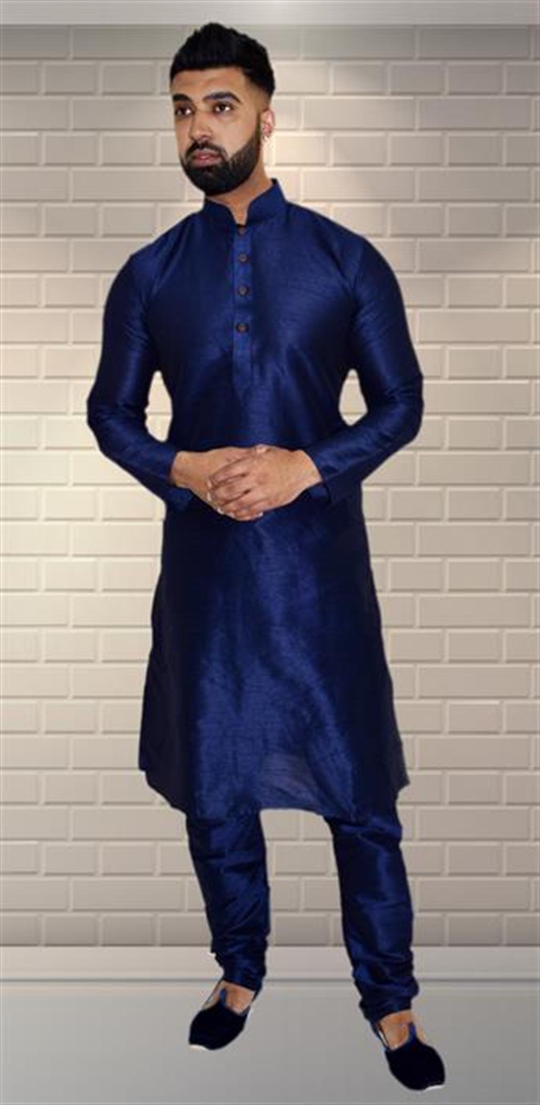 Navy Silk Mens Kurta Pajama