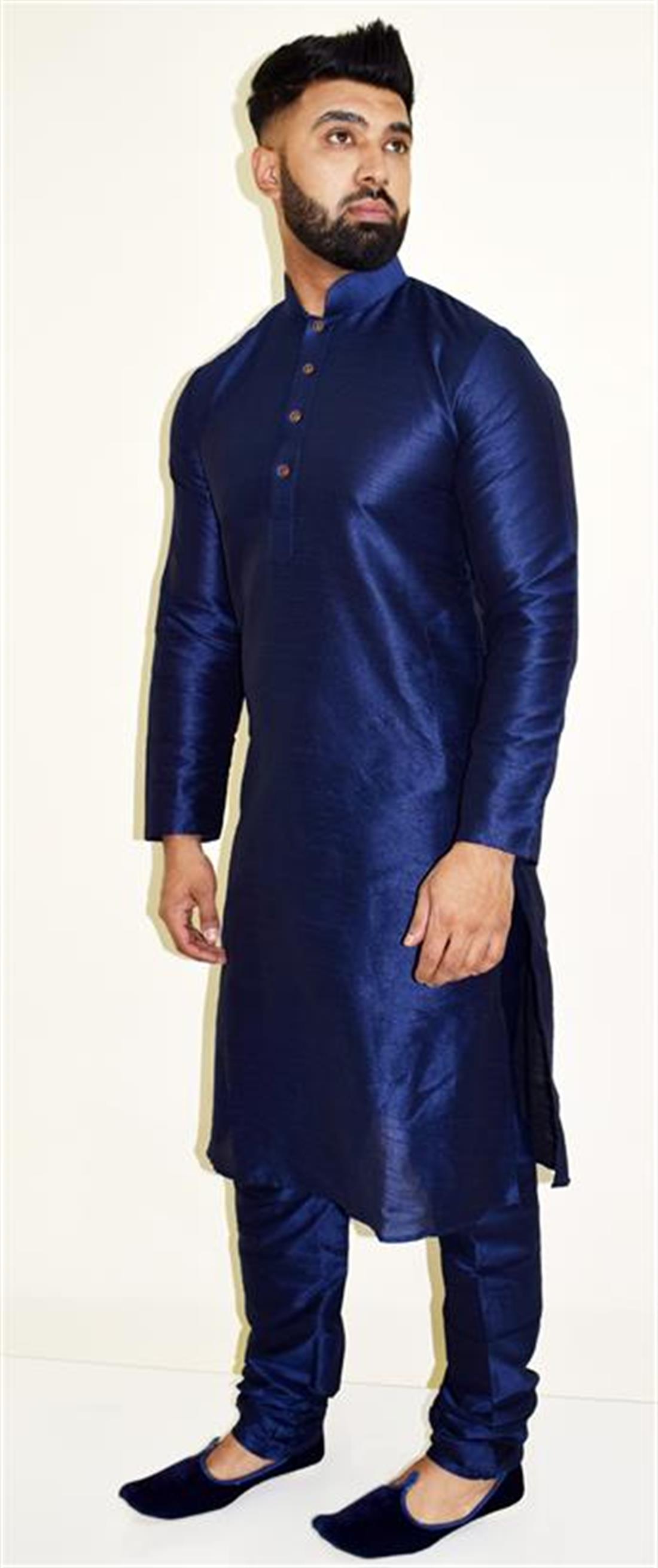 Navy Silk Mens Kurta Pajama