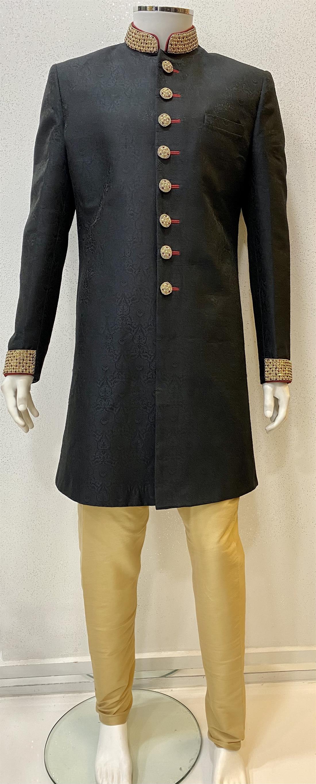 Black Embroidered Mens Sherwani