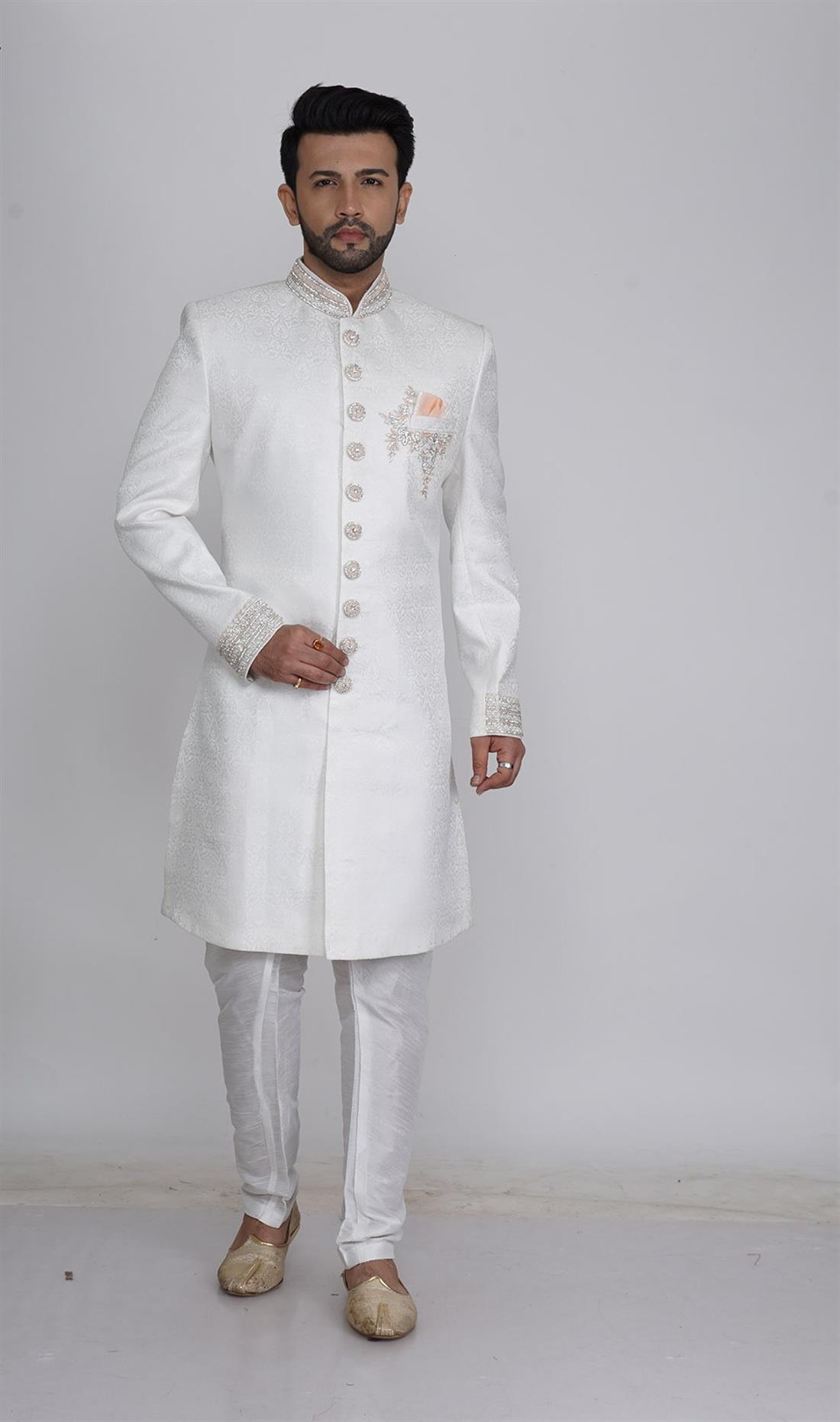 Ivory Embroidered Mens Sherwani