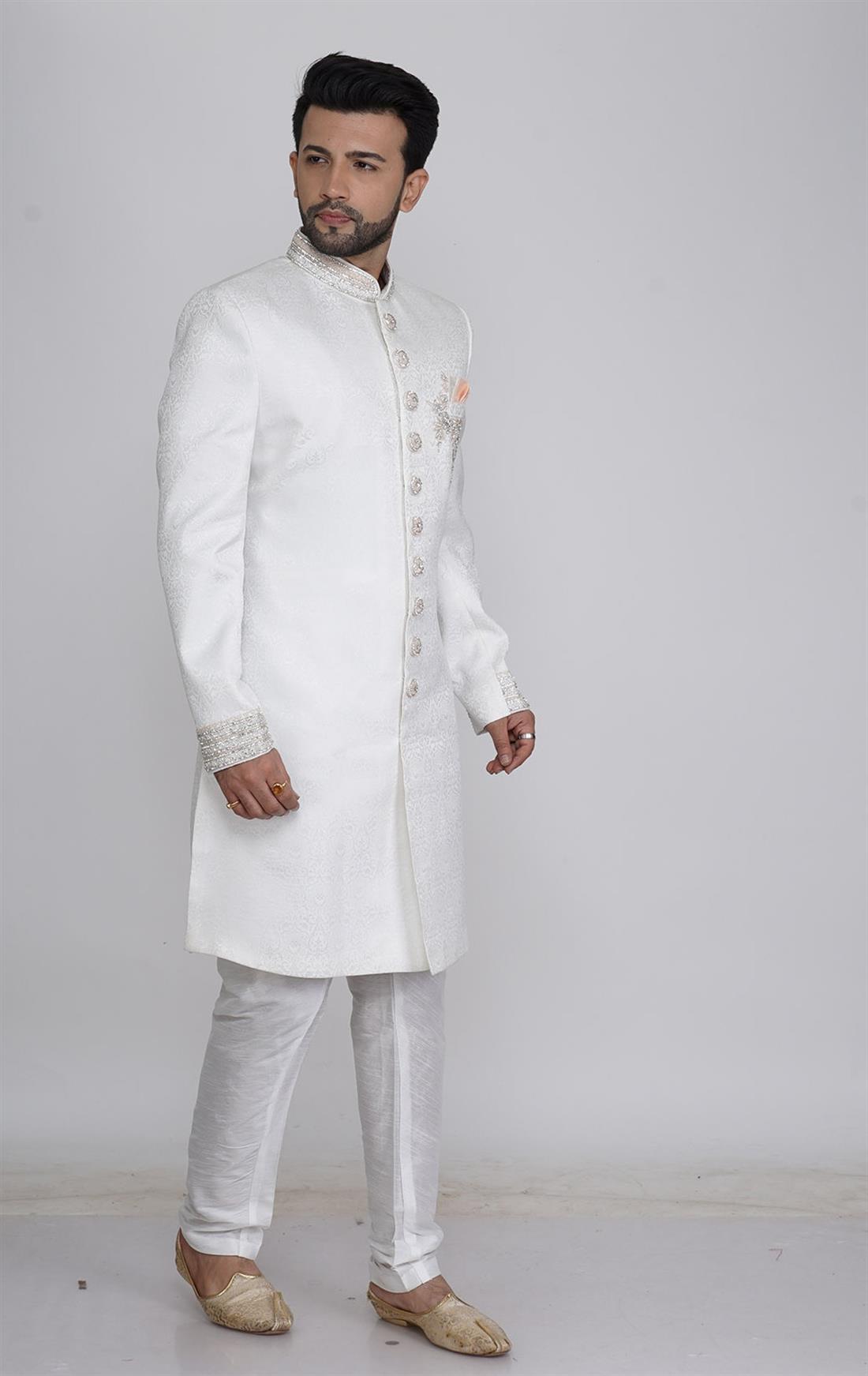 Ivory Embroidered Mens Sherwani