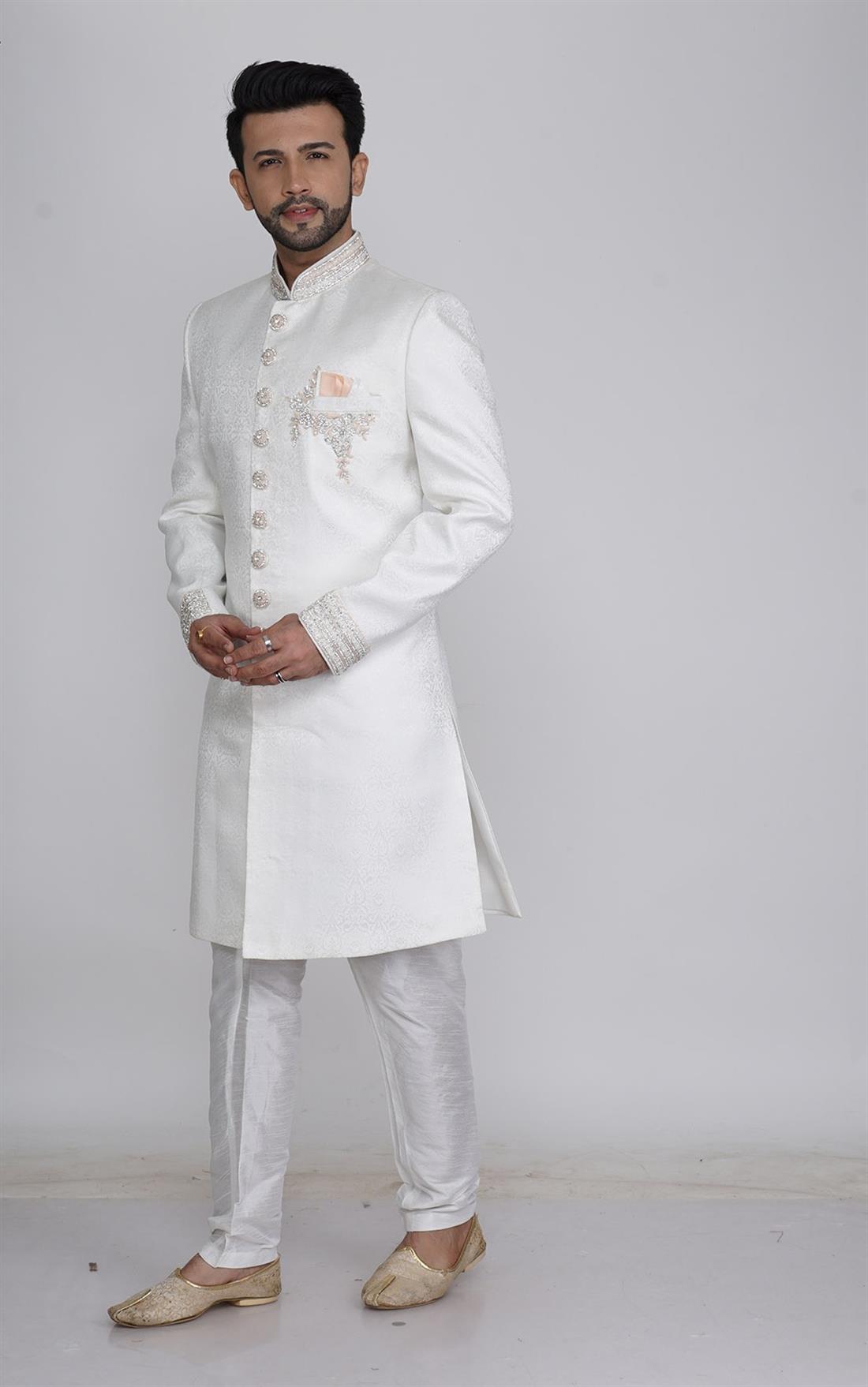 Ivory Embroidered Mens Sherwani