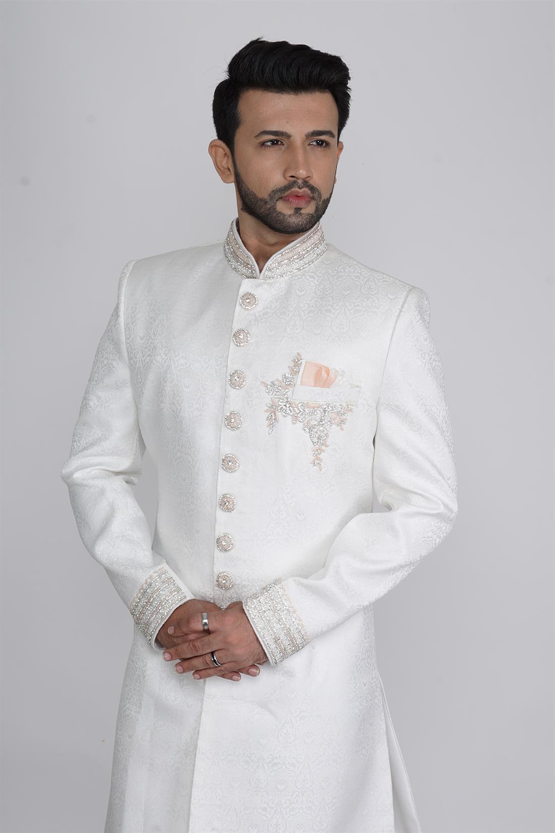 Ivory Embroidered Mens Sherwani