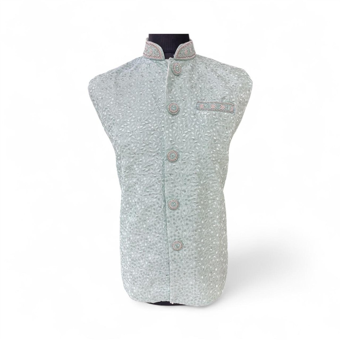 Mint Embroidered Mens Waistcoat