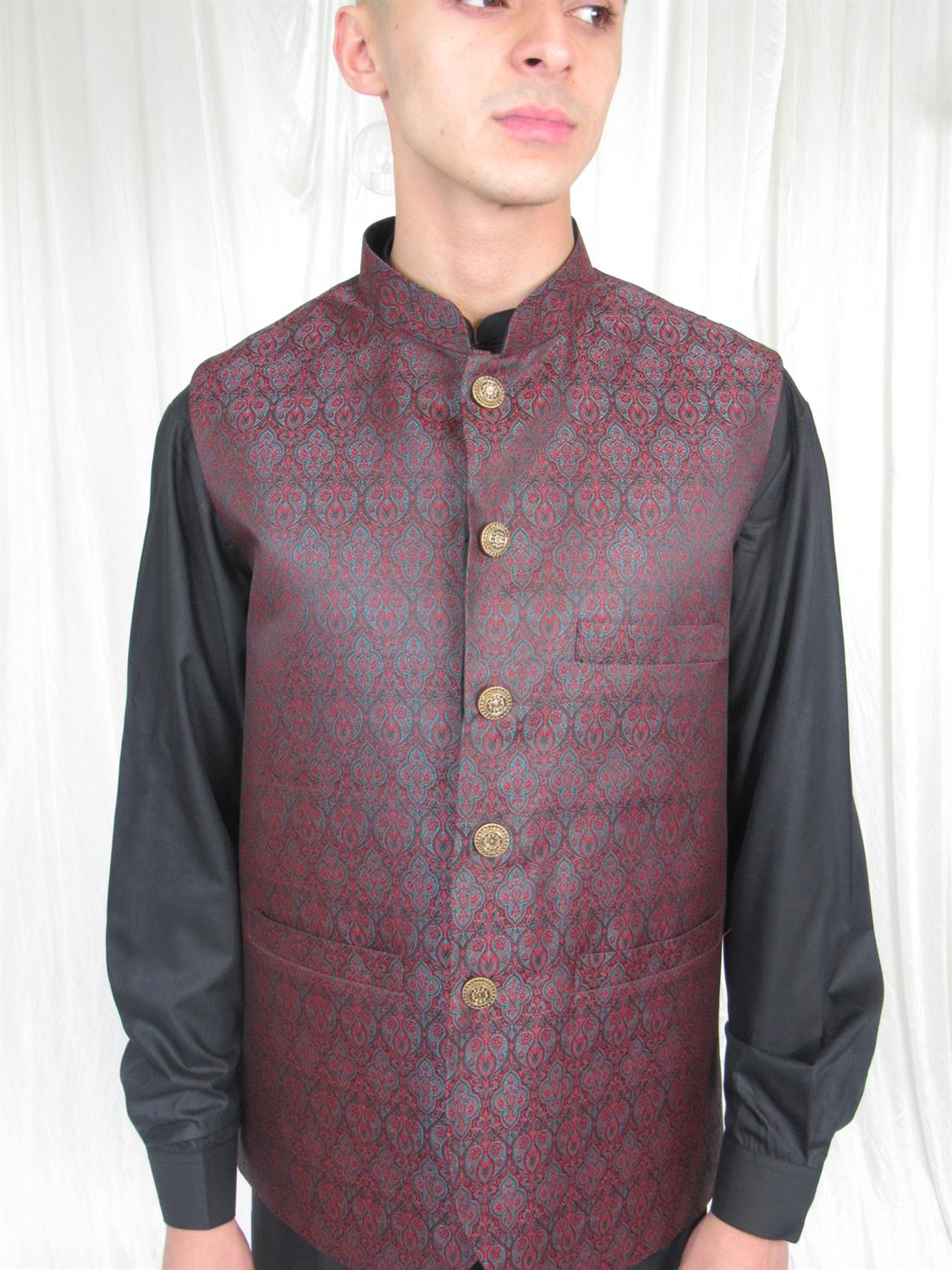 Maroon Mens Brown Brocade Waistcoat
