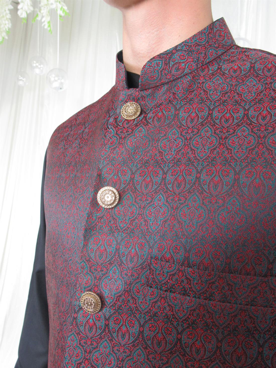 Maroon Mens Brown Brocade Waistcoat