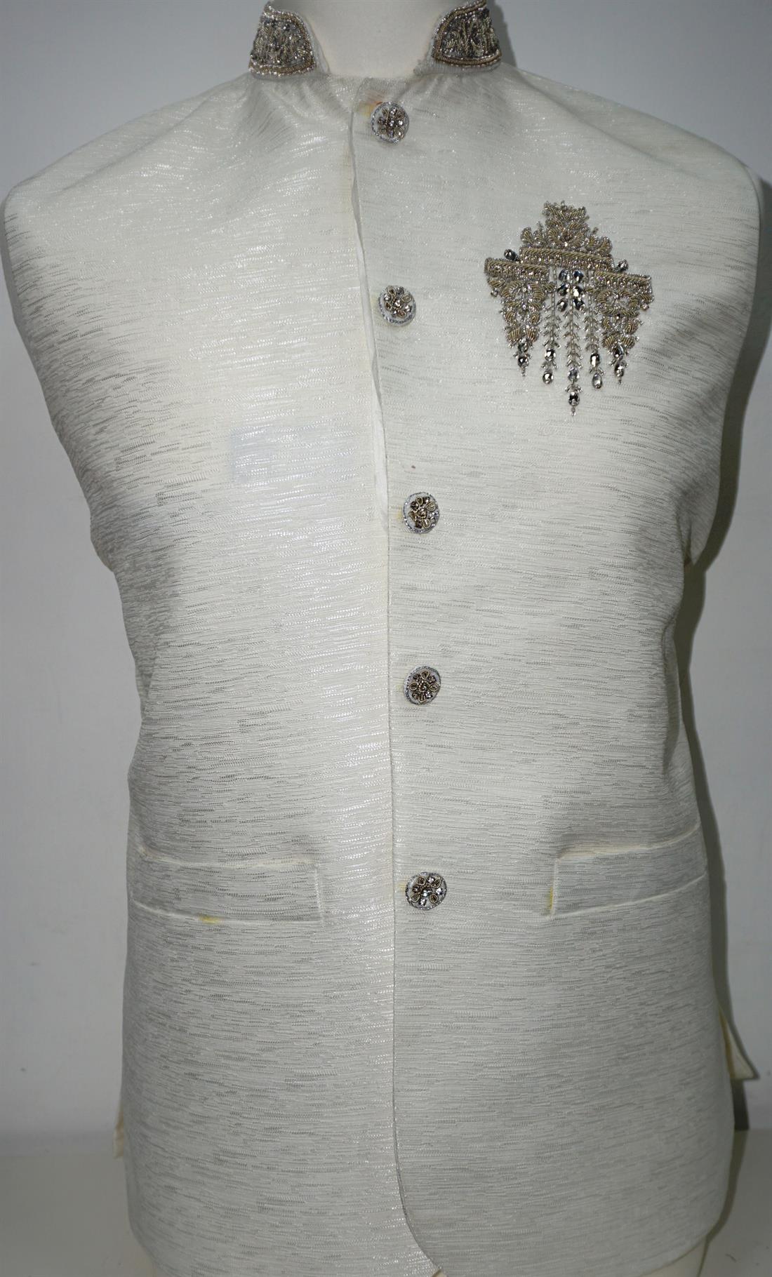 White & Grey Mens Brocade Waistcoat.
