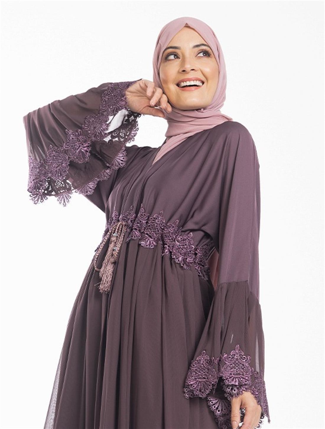 Dark Mauve Stone Work Stunning Georgette Abaya.