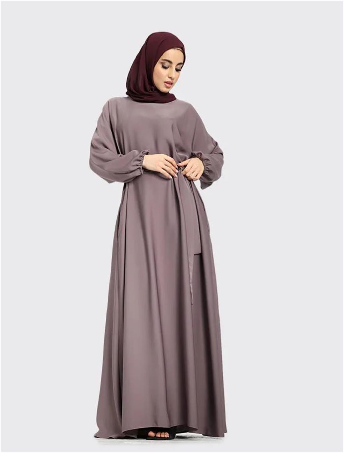 Mauve Essential A-Line Abaya with Pockets and Belt