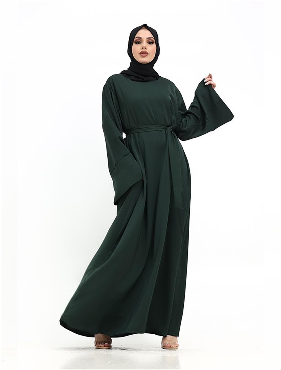 Bottle Green A-Line Powder Touch Crepe Abaya