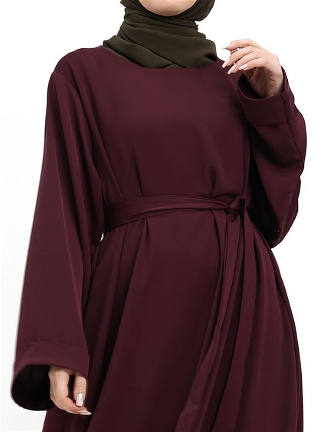Plum Simple & Comfortable A-Line Abaya with Belt and Pockets