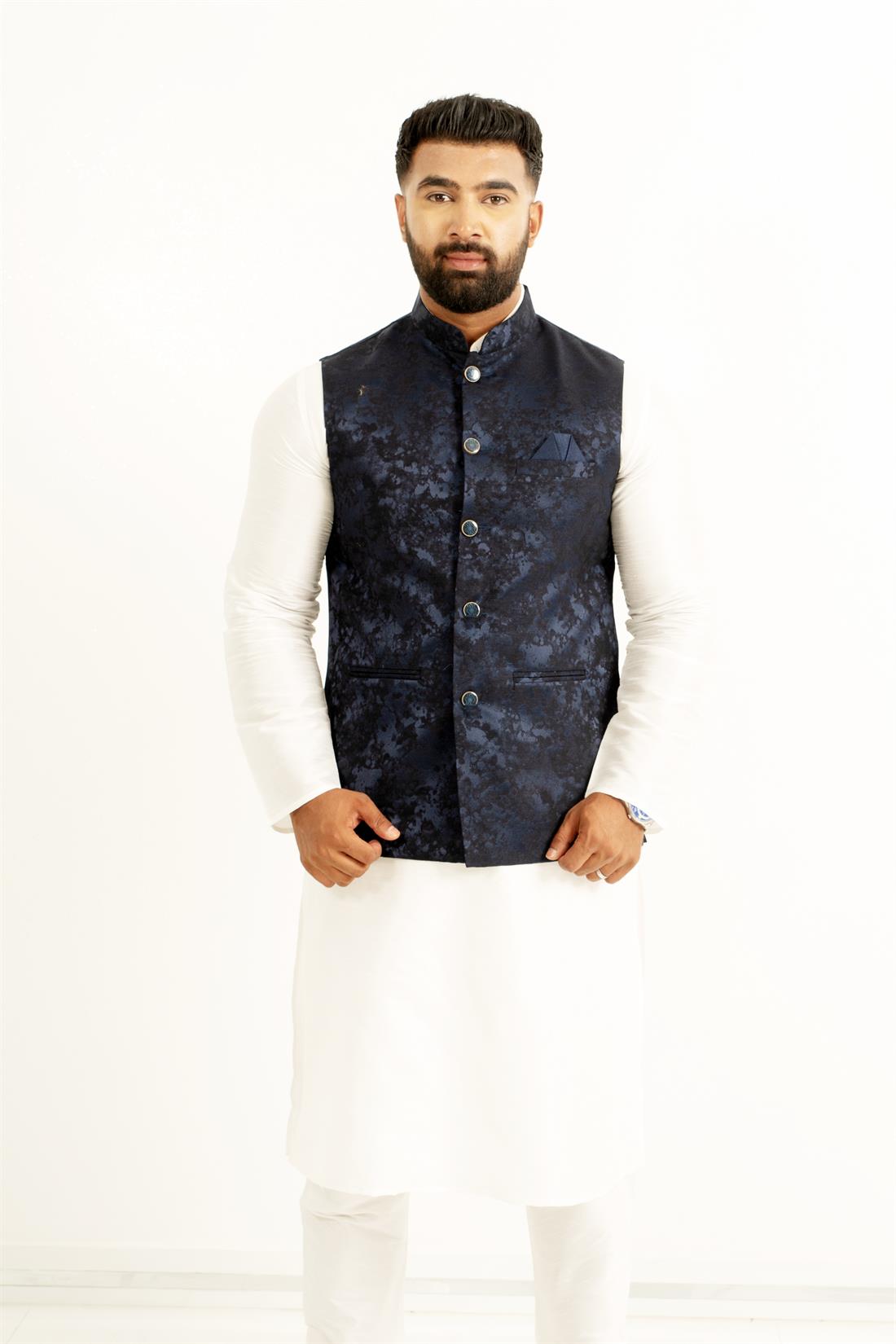Navy Printed Mens Waistcoat