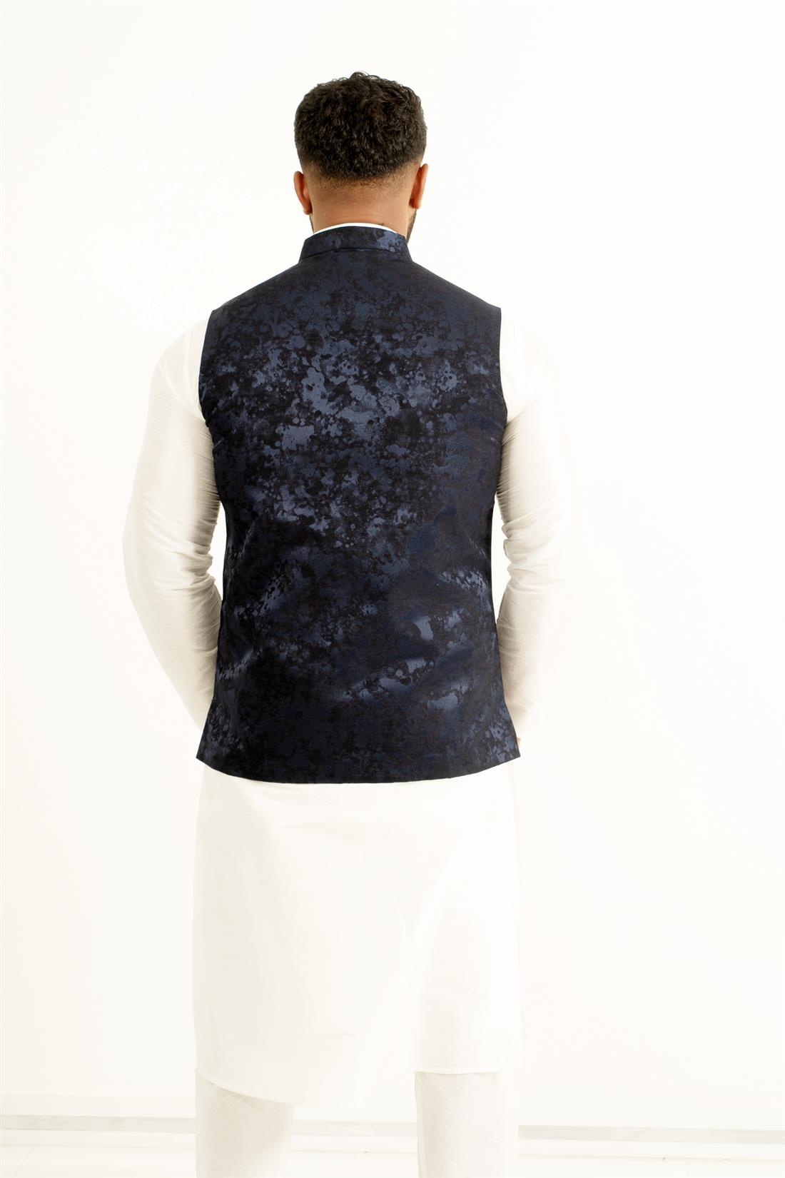 Navy Printed Mens Waistcoat