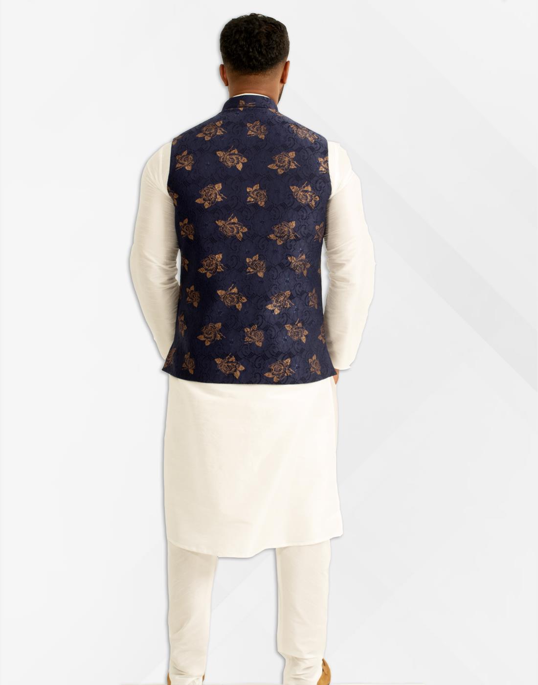 Navy & Gold Printed Mens Waistcoat