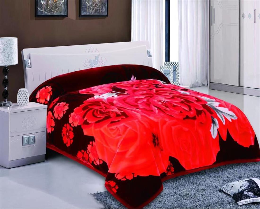 Red & Multicolour 220 * 240cm 6Kg Thick Warm Fluffy Blanket