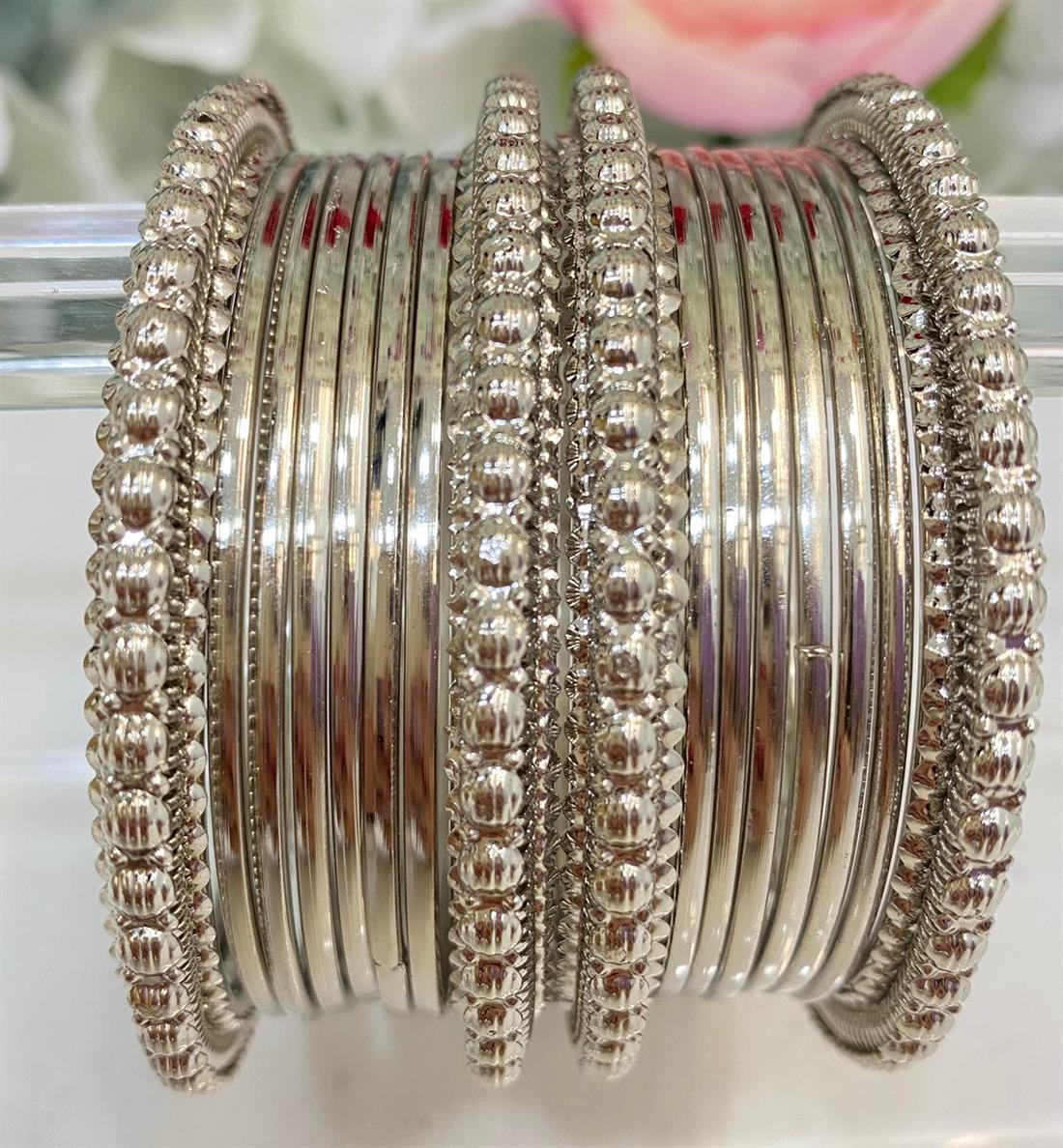 Silver & Antique Grey Embroidered Bangles