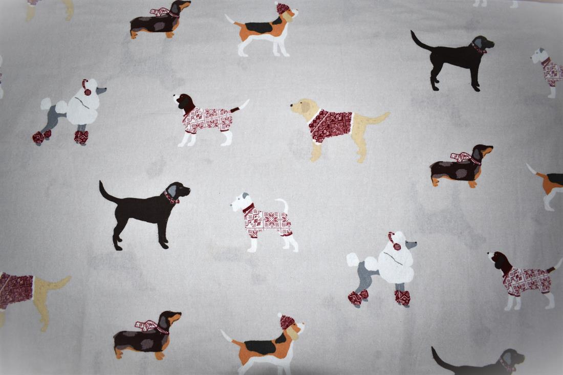 Grey Doggy World - Brushed Cotton Flannel Winceyette Fabric Craft