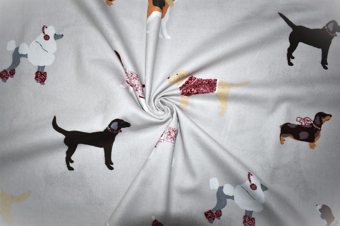 Grey Doggy World - Brushed Cotton Flannel Winceyette Fabric Craft