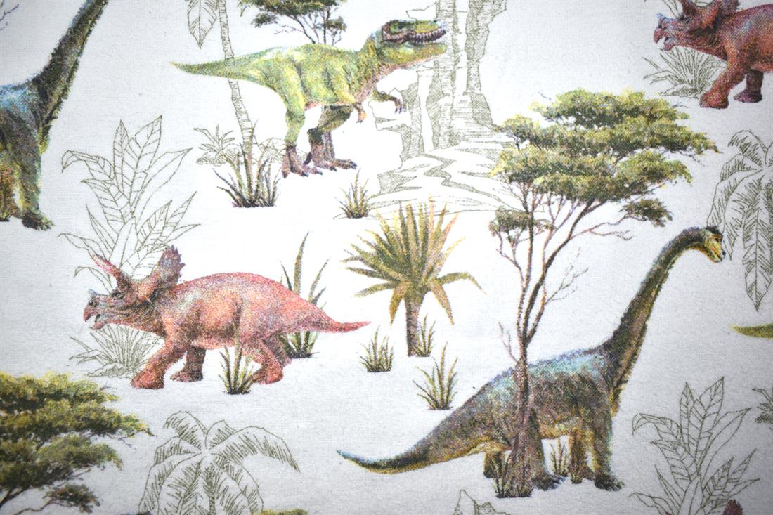 White Dino Land - Brushed Cotton Flannel Winceyette Fabric Craft