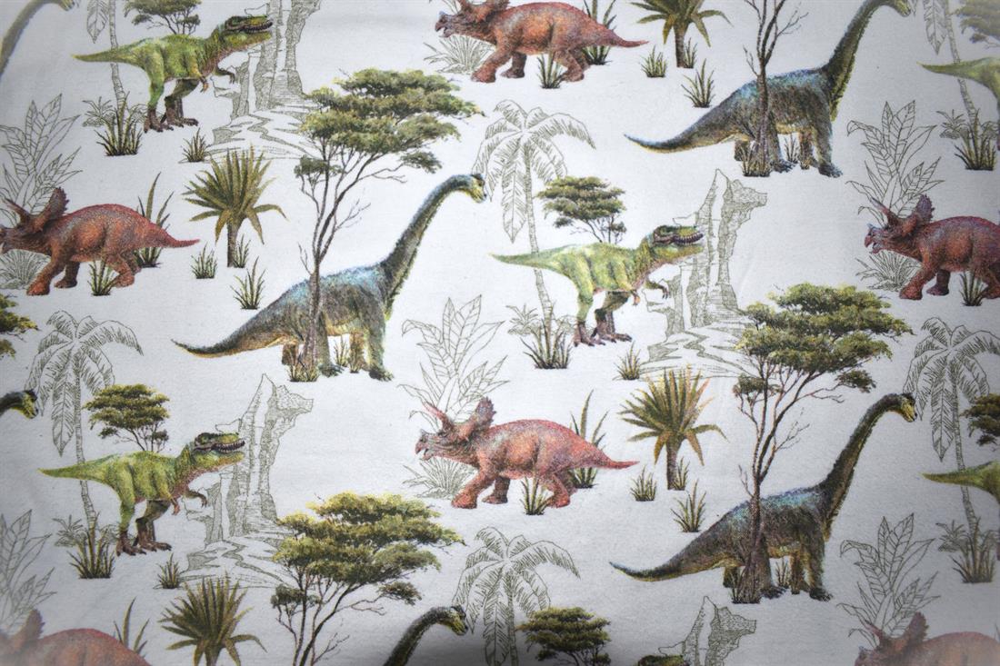 White Dino Land - Brushed Cotton Flannel Winceyette Fabric Craft