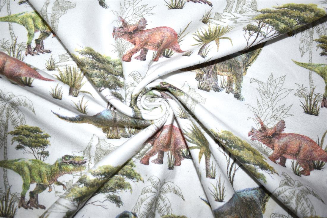 White Dino Land - Brushed Cotton Flannel Winceyette Fabric Craft