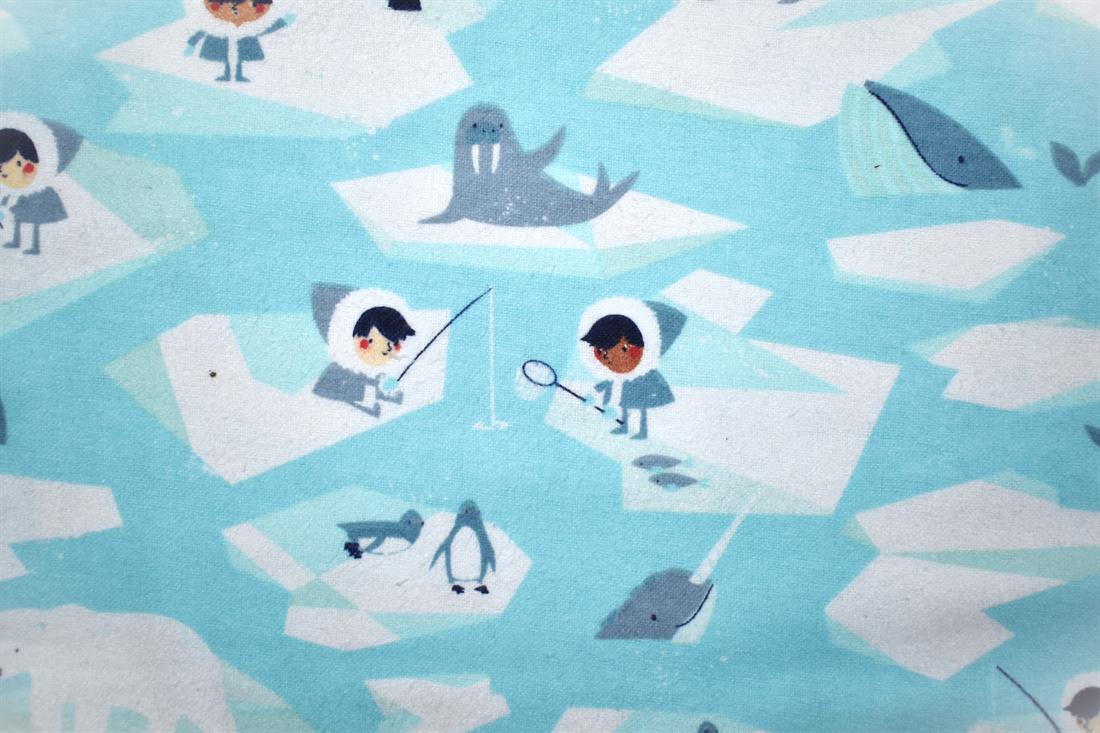 Aqua Blue Ice Fishing - Brushed Cotton Flannel Winceyette Fabric Craft