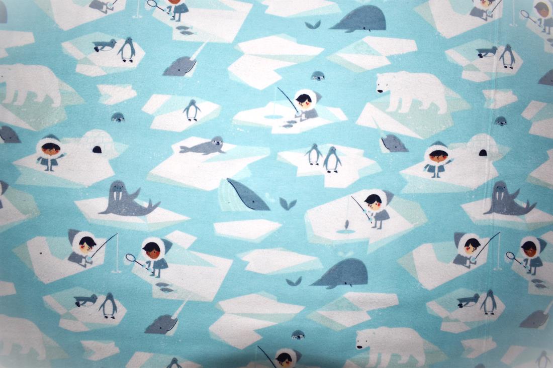 Aqua Blue Ice Fishing - Brushed Cotton Flannel Winceyette Fabric Craft