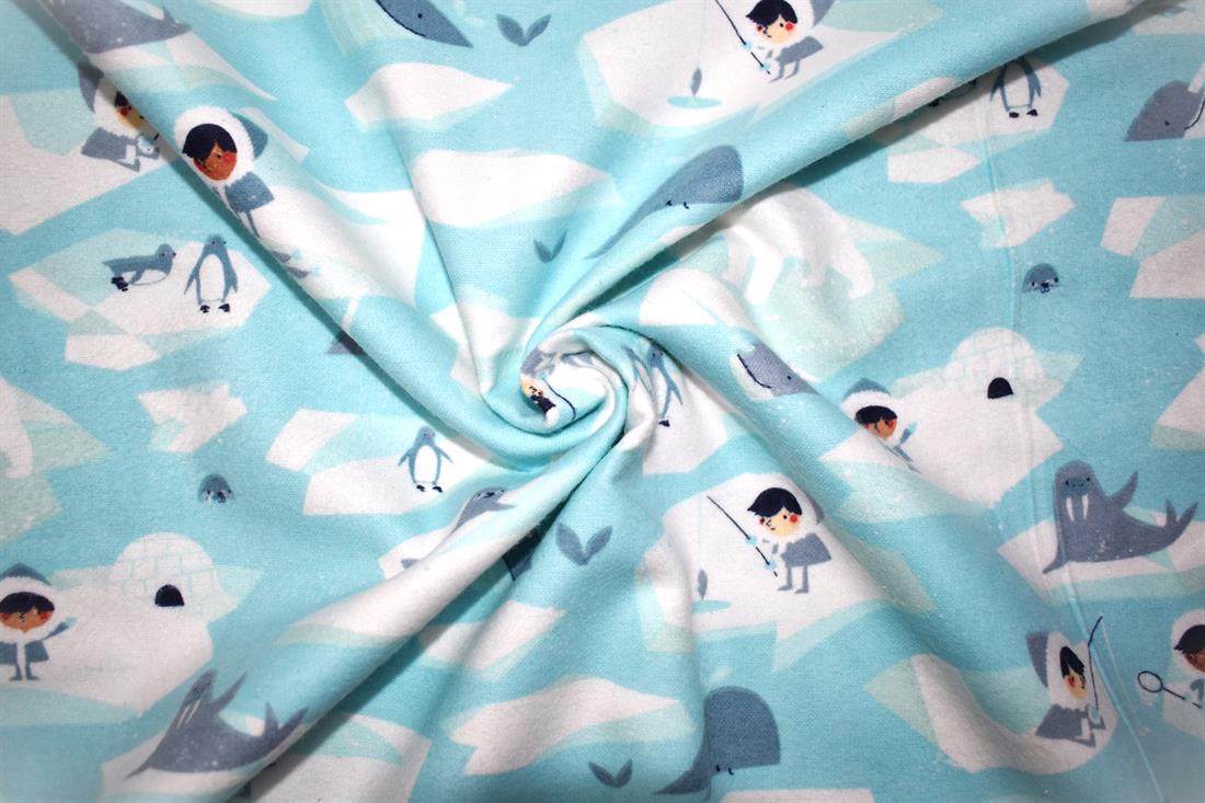Aqua Blue Ice Fishing - Brushed Cotton Flannel Winceyette Fabric Craft