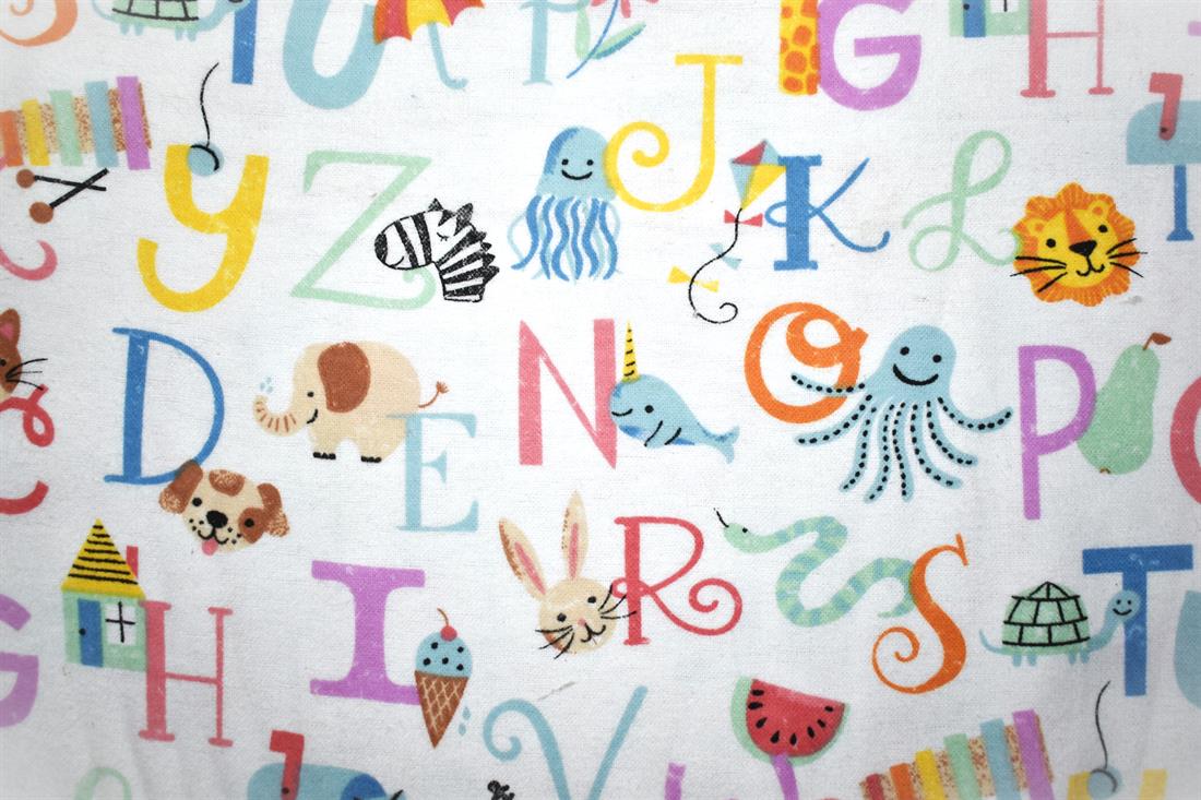 White Alphabet - Brushed Cotton Flannel Winceyette Fabric Craft