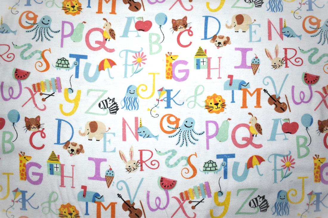 White Alphabet - Brushed Cotton Flannel Winceyette Fabric Craft