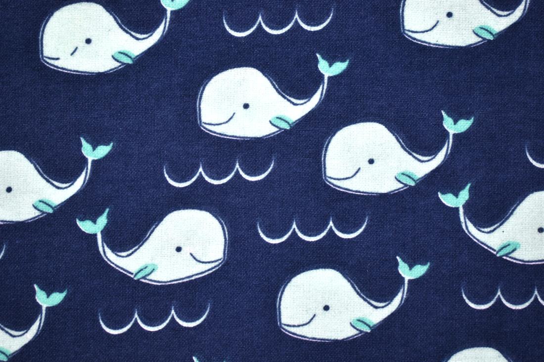 Navy Whales - Brushed Cotton Flannel Winceyette Fabric Craft