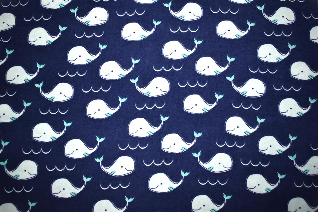 Navy Whales - Brushed Cotton Flannel Winceyette Fabric Craft