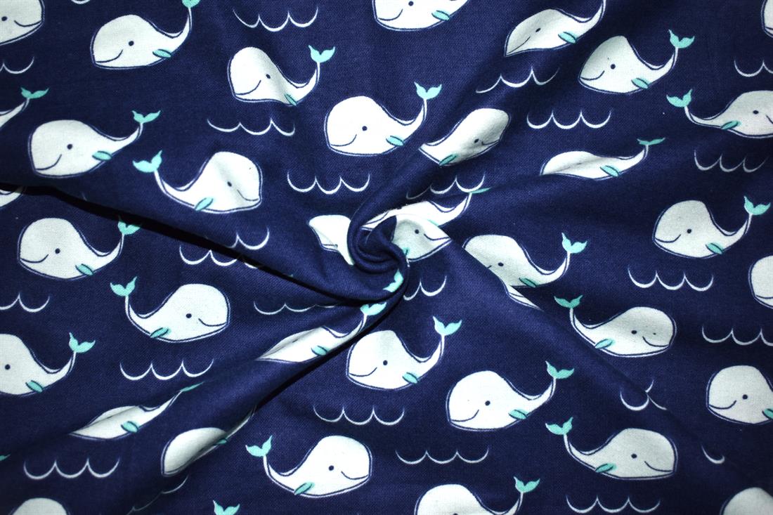 Navy Whales - Brushed Cotton Flannel Winceyette Fabric Craft